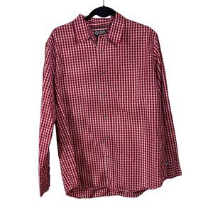 Chaps Men's Button Down Shirt Red White Plaid Long Sleeve Size L Large